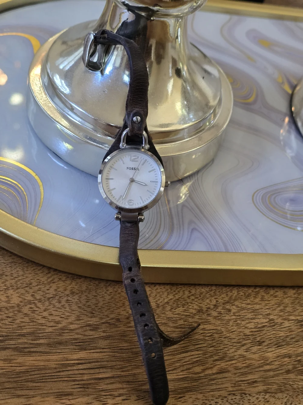 Fossil Women’s Silver Dial Brown Leather Strap Watch
